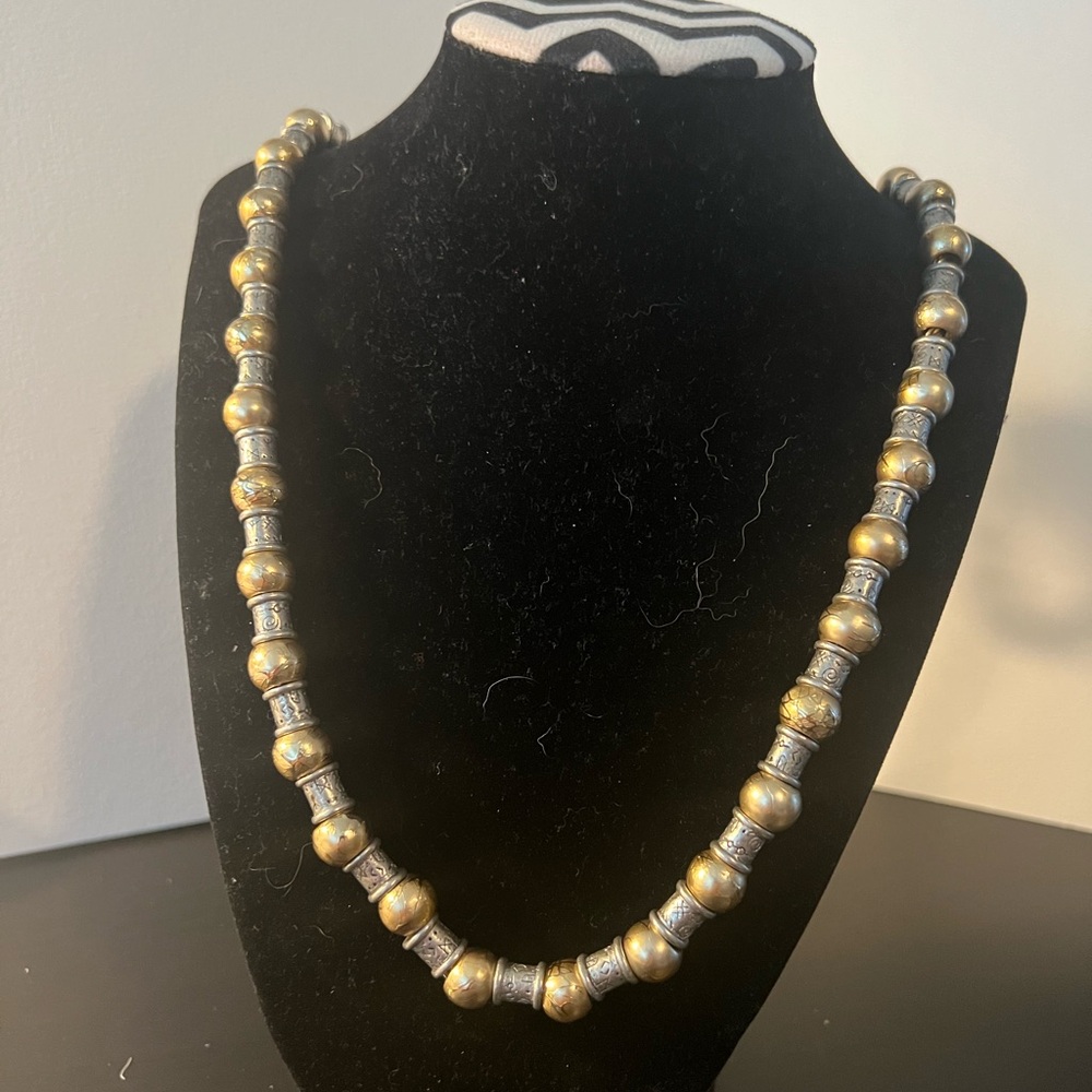 Vintage LCI liz claiborne Gold and Silver two tone Beaded Necklace 1980s
